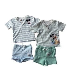 Mickey Mouse Baby Boy Outfit Sets 6-9M Blue Green Top Shorts Bundle Matching Set
